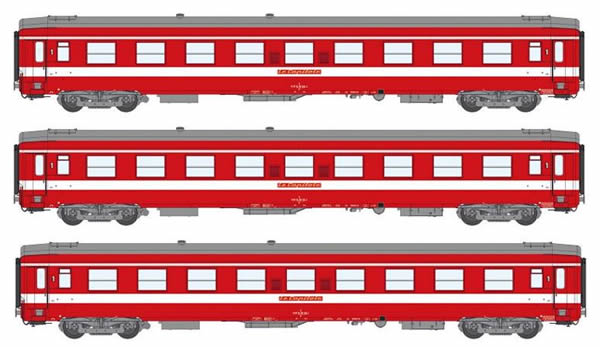 REE Modeles VB-118 - 1st Class French 3pc Passenger Coach Set A9 Red Plate Capitol 